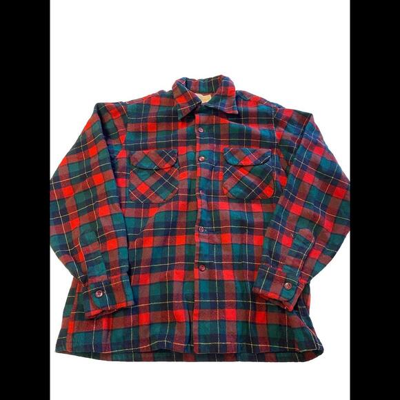 Mens PENDLETON Vintage 1960s Red Plaid Wool Button Up Board Shirt Sz L